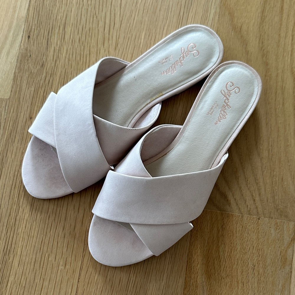 Seychelles Pale Pink Crisscross Slide Mules